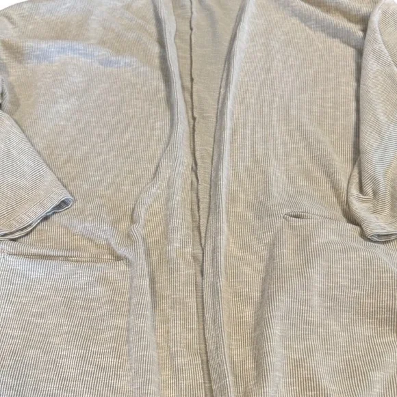 Donni Anthropologie Ribbed Open Front Cardigan Heather Gray Striped Pockets OSFA - Picture 7 of 8